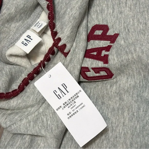 GAP Gray Hooded Sweatshirt with Maroon Stitch Trim - Picture 7 of 12